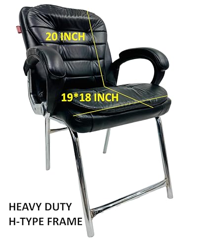 Image of Stainless Steel Special Director Principal Manager Office Visitor Study Chair with Arm Rest with Double Pipe Frame and Cushioned Seat Back (4, Black, H Frame)