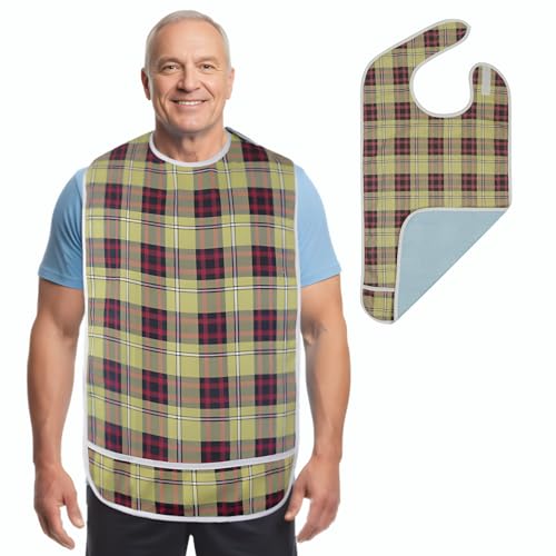 Modaliv Adult Bib with Pocket, Waterproof Reusable Clothing Protector for Seniors, Elderly & Disabled, Washable Feeding Bib for Mealtime Care, Beige