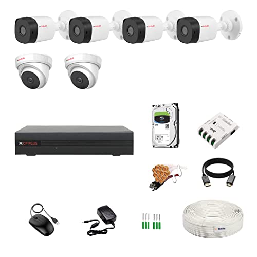 Image of CP Plus 8 Channel DVR with 5MP 2 Dome & 4 Bullet Cameras (Day /Night Vision) + 2TB HDD + Copper Cable Roll (1+3) + 8 CH Power Supply + BNC & DC Full Combo Kit