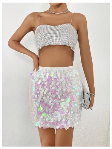 SHENHE Women's Sparkly Sequin High Waist Party Club Mini Bodycon Rave Skirt4