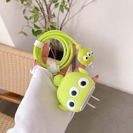Image of Rycore 3D Cartoon Charger Protector Case for iPhone,Silicon Charger Case Cover for 18W-20W iPhone 15 14 13 12 11 Pro Max Fast Charging USB- C Adapter with Extra 360 Degree Protection and Cable Spiral