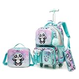 Kit Escolar Infantil com Mochila de Rodinha, Lancheira e Estojo, 3 Peças (panda)