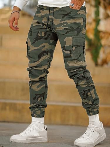 Image of TAGDO Men's Casual Cotton Camouflage Cargo Pants for Men | Army Utility Multi Pocket Style | Elastic with Drawstring Waist for Everyday Wear (2045)