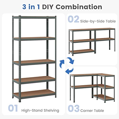 Ergomaster 5 Tiers Steel Shelves 72 Inches Height For Storage Heavy Duty Garage Organization Utility Shelf Rack For Books, Kitchenware, Tools Bolt-Free Assembly (Set Of 1,Grey) #TOP3