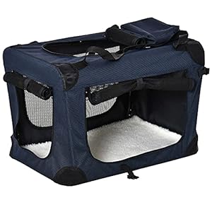 PawHut Foldable Pet Carrier for Small and Miniature Dogs, Portable Cat Carrier Soft Side Pet Travel Crate with Removable Mat, Storage Bags, Breathable Mesh 60 x 41.5 x 41cm – Dark Blue