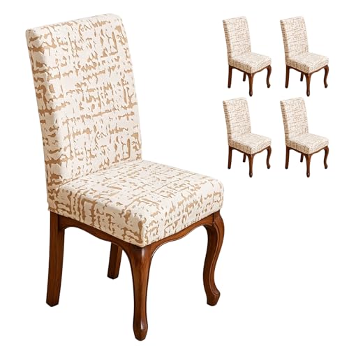 Housse de chaise extensible amovible beige protège chaise x4 - 2