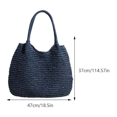 Bolso de playa grande de paja, estilo retro, con cierre de pestillo, bolso de mano tejido para damas, bolsos tipo tote para verano miniatura 6