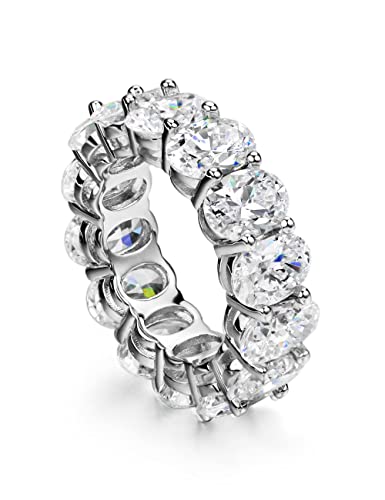 Michooyel S925 Oval Cut Eternity Ring 5x7mm CZ Band Ring Wedding Ring Sterling Silver Rings for Women