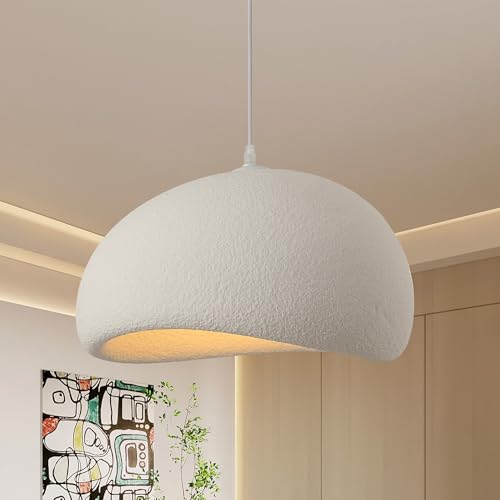 HvKvHvY Lámpara colgante moderna de 40 cm para comedor, E27, concha blanca, lámpara de techo Wabi-Sabi, estilo japonés, con forma de nido de pájaro, para cocina, isla, pasillo.