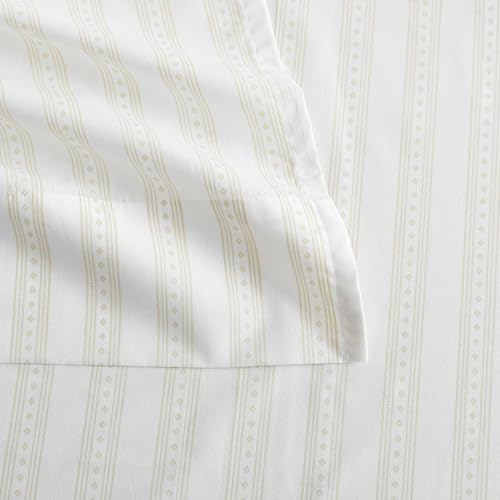 Image of Martha Stewart - Full Size Sheets Set, Crisp & Tailored Cooling Sheets with a Smooth Cotton Percale Lightweight Feel - Bed Sheets with Matching Pillowcases & Fitted Sheet (Francesca Stripe Beige)