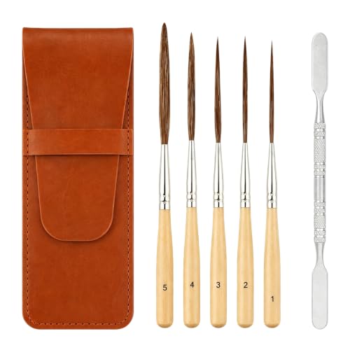 Set de 5 Pinceles Liner con Cerdas de Pelo de Oreja de Buey, Pinceles Extra Largos de Punta Fina, Espátula, Pinceles Detallados para Pintura