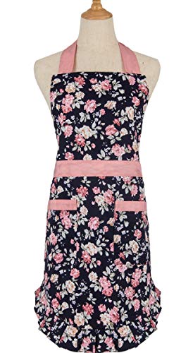 ALIPOBO Lovely Apron for Women, Lady’ s Cotton Apron with Adjustable Neck Strap
