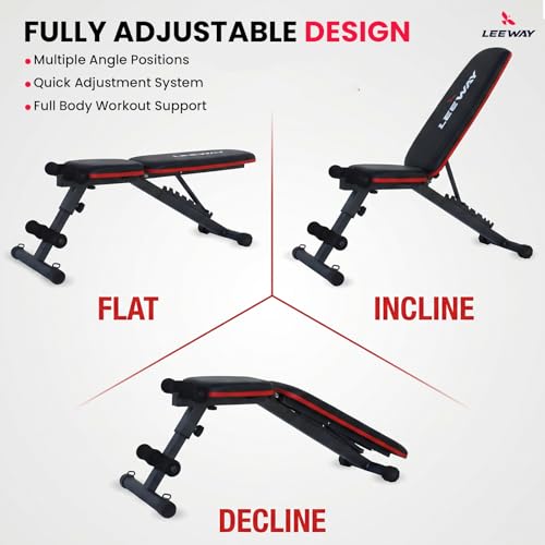 Image of Leeway LF82 Bench Press for Home Gym Setup| Multipurpose Adjustable Gym Bench | 8-Level Incline Decline Flat Table | Foldable Workout Chair Equipment for Exercise (Black, Bench LF82, 1)