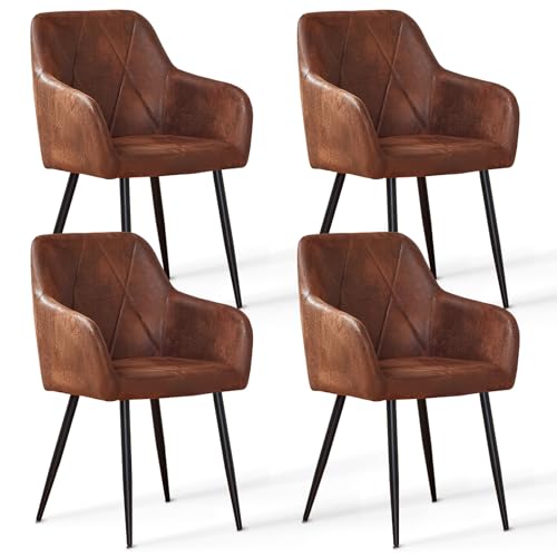 JYMTOM Lot de 4 Chaise de Salle à Manger en Simili Cuir, Chaise de Salon, Chaise Scandinave, Assis Rembourré avec Accoudoirs et Dossier, Pieds en...