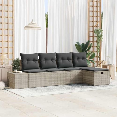 Canapé de jardin modulaire polyrotin 5 pièces gris clair