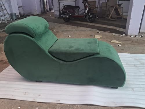 Image of SOUL CRAFT Sheesham Wood Leatherate Tantric Loung Chair, Yoga Chaise Lounge,Chaise Sofa Modern Lounge,Relaxing Chaise Lounge Chair, loveseats with Cushion (Green with Cushion)