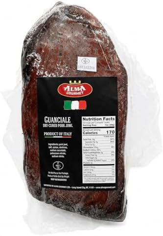 Alma Gourmet Guanciale From Italy - Italian Dry-Cured Pork Jowl, Aged 3 Months - Imported Cured Meat for Charcuterie - La Salameria - Approx. 2.8 - 3.3 lb (1.2 - 1.5kg) - Perfect for Carbonara, Amatriciana & Gricia