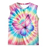 WSFQRJN Kids Girly Rainbow Tie Dye Tank Tops for Boys and Girls Childrens Outfit Clothes Sleeveless Butterfly Shirts Pink Tees for 5-6 Years
