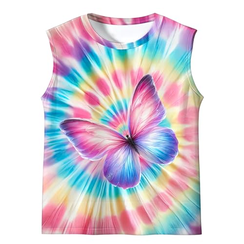 WSFQRJN Kids Girly Rainbow Tie Dye Tank Tops for Boys and Girls Childrens Outfit Clothes Sleeveless Butterfly Shirts Pink Tees for 5-6 Years
