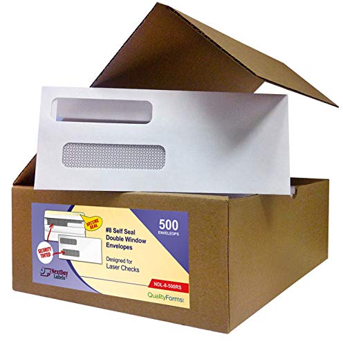 Box of 500 Ready-Seal Double Window Security Tinted Check Envelopes, for Laser Checks (#8 Envelopes)