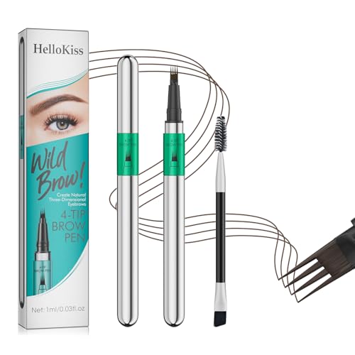 Microblading Eyebrow Pen, 4 Tip Precise Microblade Eyebrow Pencil That Looks Like Hair, Waterproof Natural Eye Brow Pencils for Women, Non Dry Out and Last All Day (Brown)