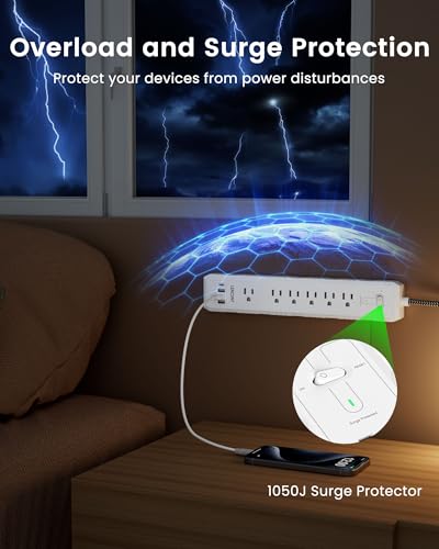 Extensión LENCENT SK017USJP con 6 tomas y 4 puertos USB, 6ft, protector contra sobretensión 1050J miniatura 6
