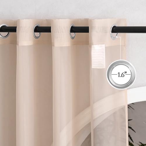 Image of NICETOWN Taupe Sheer Curtains 90 inches Long, Grommet Airy & Elegant Light Filtering Soft Sheer Lightweight Window Treatment for Bedroom /Living Room, W54 x L90, 2 Panels