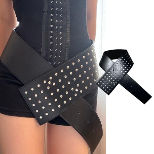 Oversized Buckle Waist Belt Punk Wide Chain Heavy Duty Buckle Modern Waistband Waist Chain Studded Belt2