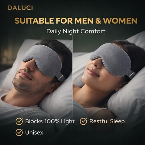 Image of DALUCI Silk Eye Mask for Sleeping - Super Soft Blackout Sleep Mask with Adjustable Strap | Comfortable Blindfold for Travel, Night, Nap | Eye Mask for Men & Women (Grey, One Size)