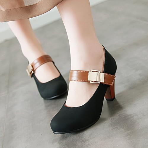 YTINGNICE Woman Pumps Round Head and Shallow Mouth Magic Sticker Single Shoe Heels Ladies high Heels Women Shoes Women's Pumps (Black,Women-US-7)2