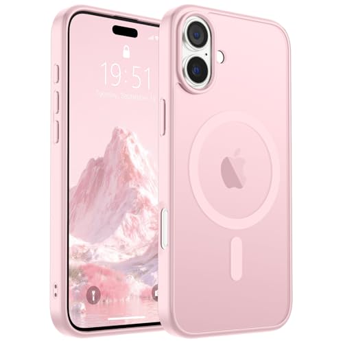 Image of SUPFINE Magnetic for iPhone 16 Case (Compatible with MagSafe) (Military Grade Drop Protection) Translucent Matte Shockproof Phone Cover,Light Pink