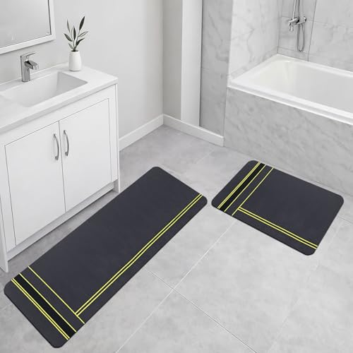 Image of Luxe Home Kitchen Mat Combo Stripe Design Standing Desk Floor Mat Non Slip Kitchen Rugs, Comfort Runner Floor for Home Office, Sink & Laundry - Grey (116x36 & 58x36 cm PC-2)