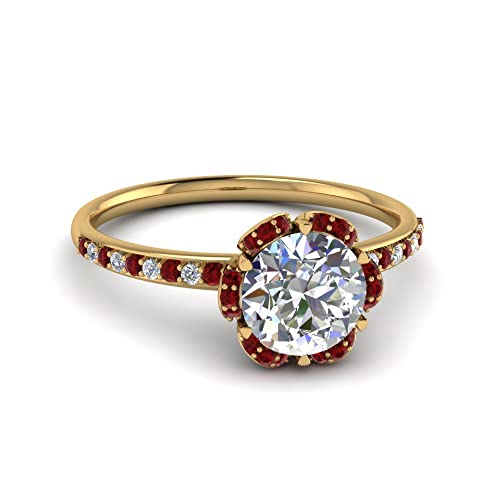 Image of 55Carat Choose Your Gemstone 6 Petal Ring Yellow Gold Plated Round Shape Halo Engagement Rings Well Shaped for Any Gift Giving Occassion Modern Style Enchating Women US Size 4 to 12