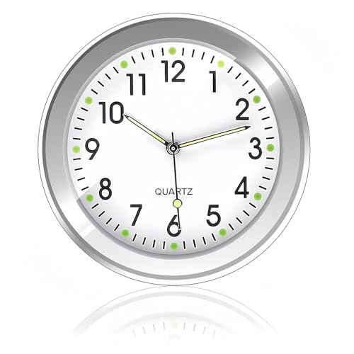 Horloge Voiture, Horloges pour Auto, Mini Horloge Autocollante pour Tableau de Bord de Voiture, H orloge Analogique Compacte avec Clip pour Grille d'aération et Tampon Adhésif (Blanc)