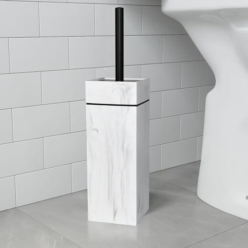 Image of Black Line Design Resin Toilet Bowl Holder and Brush Set, Stylish Bathroom Cleaning Tool with Durable Bristles, Compact and Functional