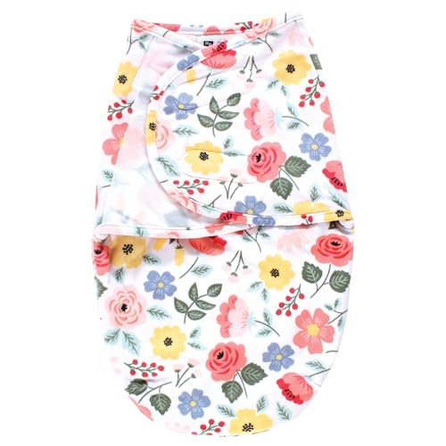Image of Hudson Baby Infant Girl Plush Faux Fur Swaddle Wrap, Modern Botanical, 0-3 Months