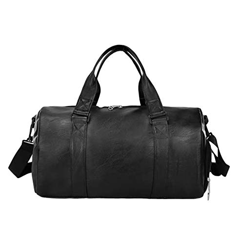 Unisex Travel Bag Waterproof Duffel Bag,Unisex Large Capacity Travel Duffle Faux Leather Gym Fitness Tote Shoulder Bag Black S