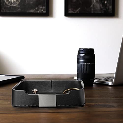 SANZIE Luxuriöses Lederschale Schlüsselschale Aufbewahrung Schlüsselablage Organizer Ablage Tablett Schale für Schlüssel, Flur zu halten Schmuck, Uhren, Brieftasche (Metallversilbert, Schwarz)