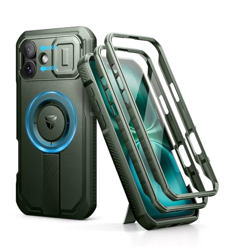 Image of Dexnor for iPhone 16 Plus Case with Slide Camera Cover&Adjustable Kickstand & Built-in Screen Protector,Compatible Wireless Charging Shockproof Cases Heavy-Duty Magnetic Protective Cover,Army Green