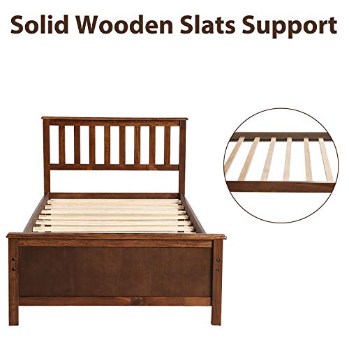 Meritline Twin Bed Frame, Wood Platform Bed With Headboard And Footboard, No Box Spring Needed, Walnut #TOP5