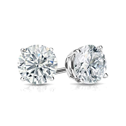 Igi Certified 1 Carat Lab Grown Diamond Round Stud Earrings In 14K White Gold (E-F, Si1-Si2), 4-Prong Basket Screw Back By Diamond Wish #TOP2