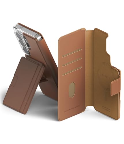 Etui portefeuille Ringke pour Galaxy S26 Ultra en cuir PU marron compatible MagSafe