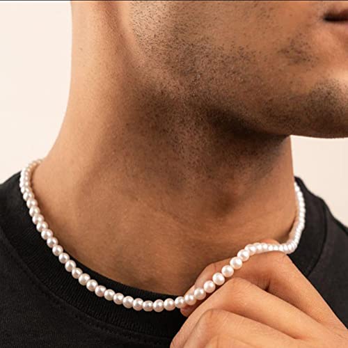 Pearl Necklace for Men,Mens Pearl Necklace,6mm 8mm White Pearl Choker Necklaces 16 18 20 22 24 inches2