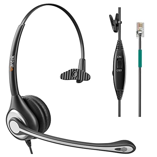 Wantek Corded Telephone Headset Mono w/Noise Canceling Mic Compatible with ShoreTel Plantronics Polycom Zultys Toshiba NEC Aspire Dterm Nortel Norstar Meridian Packet8 Landline Deskphones(F600S2)