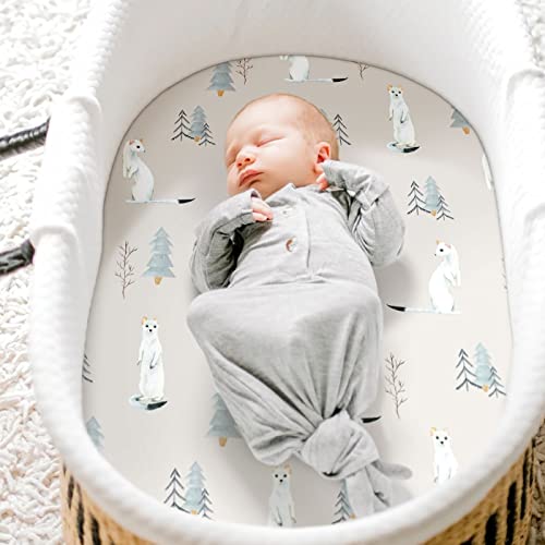 Image of GRSSDER Stretchy Ultra Soft Fitted Bassinet Sheet Set 3 Pack, Universal Fit for Bassinets Baby Cradle Moses Basket Oval Rectangle Mattress Snug and Safe, Cute Wild Forest Mongooses for Baby