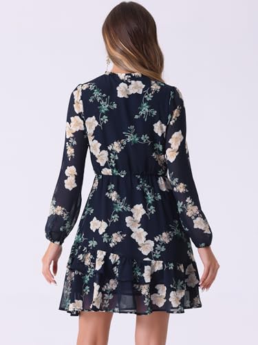 Image of Allegra K Women's Spring Dresses 2026 Tie V Neck Semi Sheer Long Sleeve Layered Tiered Chiffon Mini Floral Dress