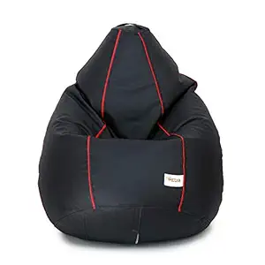 SATTVA Faux Leather Classic XXL Bean Bag Filled (with Beans) Colour_Black with Red Piping