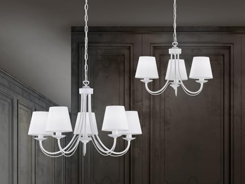 Trio Lighting Cortez - Lampadario Con Paralumi Tessili Bianchi - 6