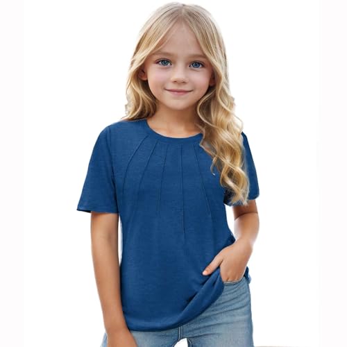 Toddler Baby Girls Pleated T-Shirts Casual Summer Cute Short Sleeve Blouse Trendy Round Neck Loose Clothes Tee Tops