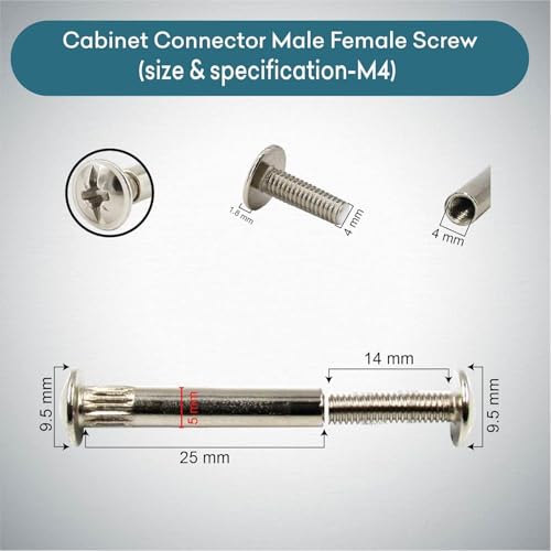 Image of Rely⇒VP INDUSTRIES (Pcs-10) M4x20 mm Cabinet connector bolt Fastener for Joining Wood Boards, Cabinets, Cupboards,Chairs & Beds